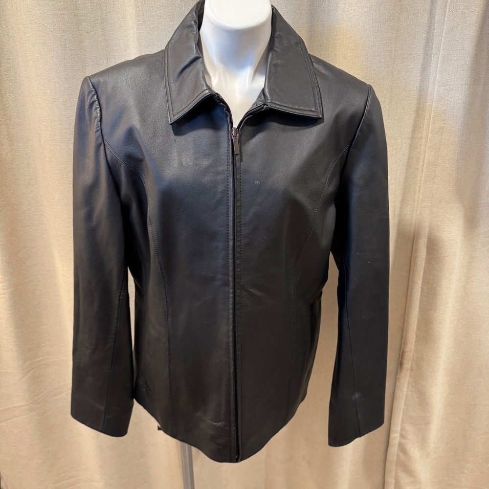 Worthington Black Leather Jacket Full Zip‎ Collared Outerwear Women's Large